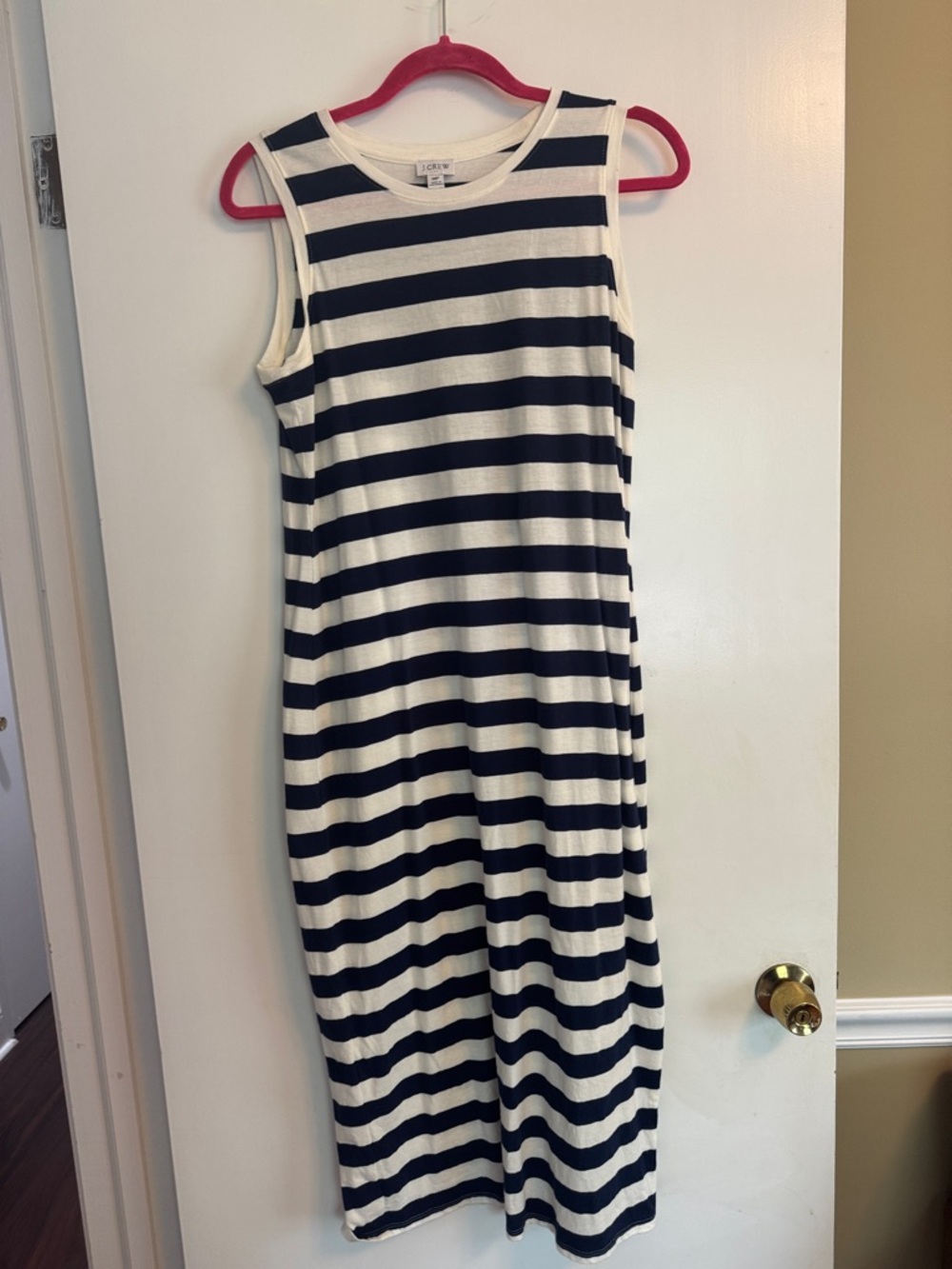 J. Crew Navy and White Striped Midi Dress